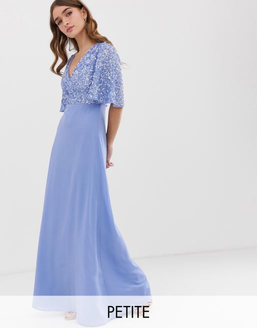 Maya Petite sequin top maxi dress with flutter sleeve detail in bluebell |  ASOS