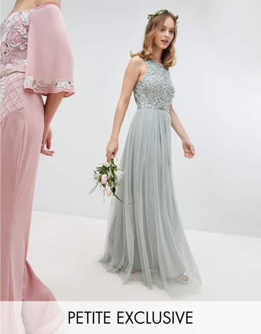 Maya Petite Sleeveless Sequin Bodice Tulle Detail Maxi Maya Petite Sleeveless Sequin Bodice Tulle Detail Maxi