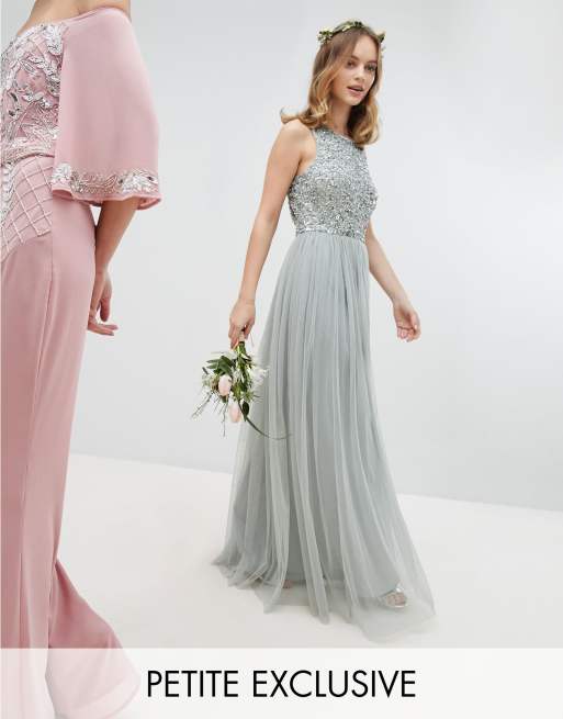 Maya Petite  Sleeveless Sequin Bodice Tulle Detail Maxi 