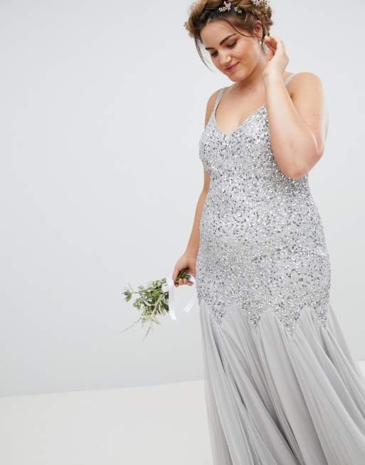 Maya fishtail 2024 maxi dress silver