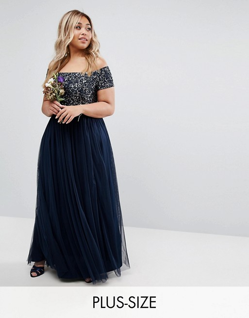Maya Plus Bardot Maxi Dress With Delicate Sequin And Tulle Skirt | ASOS