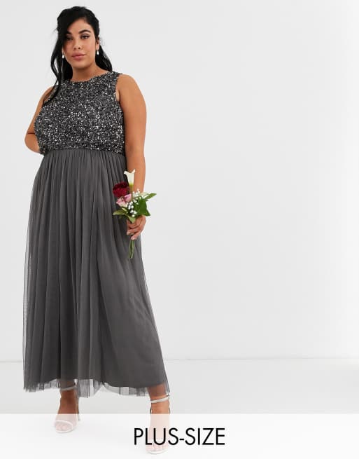  Maya  Plus  Bridesmaid  delicate sequin 2 in 1 midaxi dress  