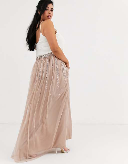 Sequined tulle maxi skirt