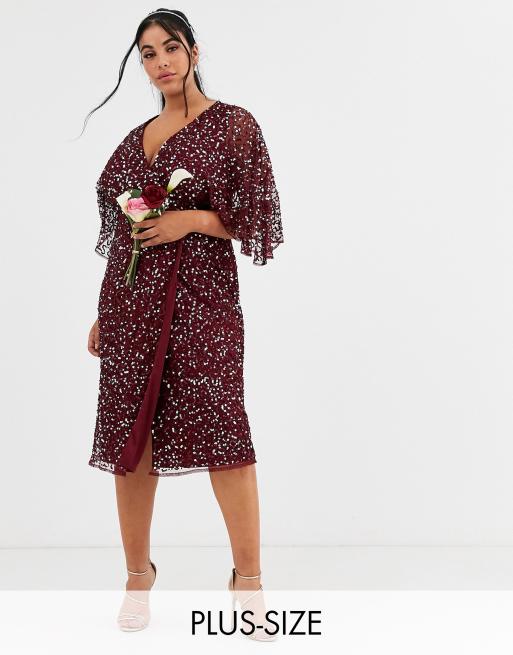 Maya Plus Bridesmaid  delicate sequin wrap midi dress  in 