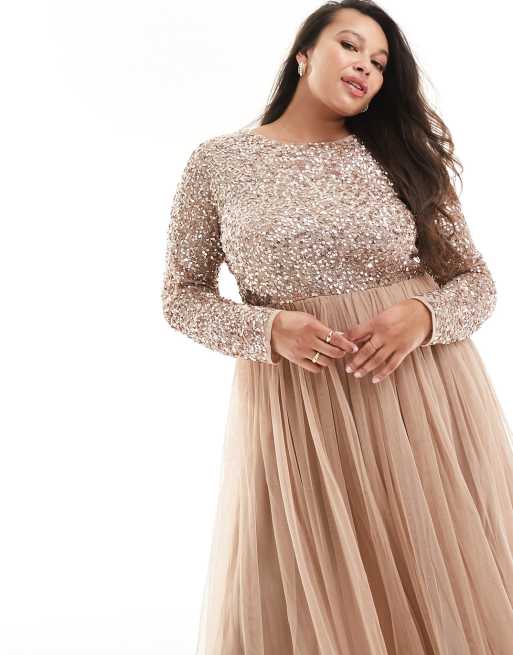 Maya plus embellished tulle store sleeve maxi tulle dress