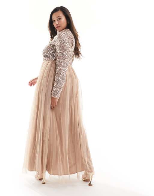 Maya plus embellished tulle outlet sleeve maxi tulle dress