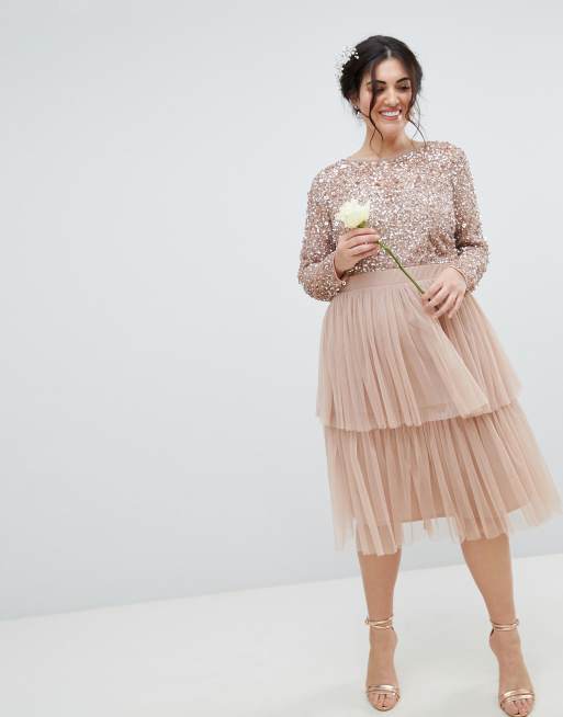 Delicate sequin shop tiered midi dress