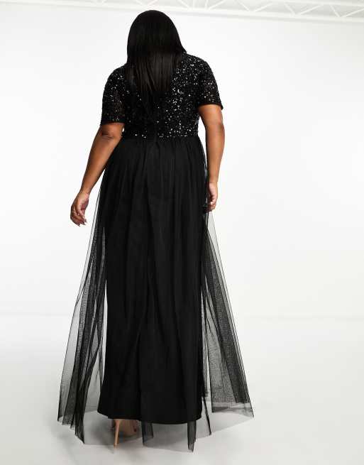 Maya Bridesmaid long sleeve maxi tulle dress with tonal delicate