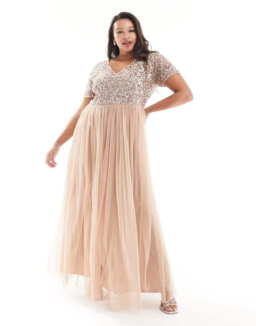 Maya plus v cheap neck maxi tulle dress