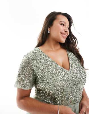 Green Plus Size Sequin Dress