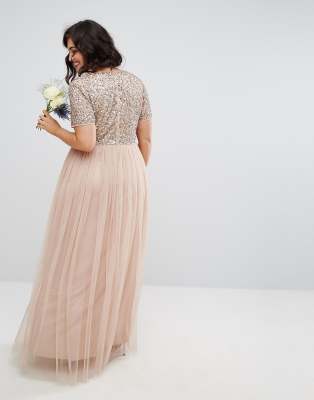 Maya bridesmaid v neck maxi tulle dress with 2024 tonal delicate sequins