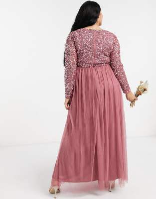 maya long sleeved maxi dress with delicate sequin and tulle skirt