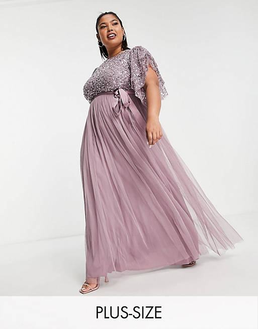 Maya Plus embellished maxi dress with draped sleeves in lilac