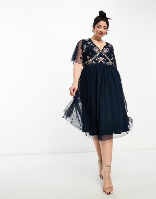 Maya Plus embellished midi dress with tulle skirt in navy