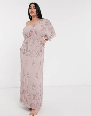 pink one shoulder maxi dress