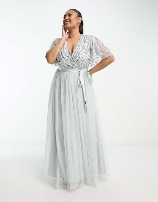 Maya Plus L'invitée Robe longue à sequins et rayures Gris - Main Image