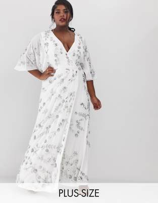 plus size white wrap maxi dress