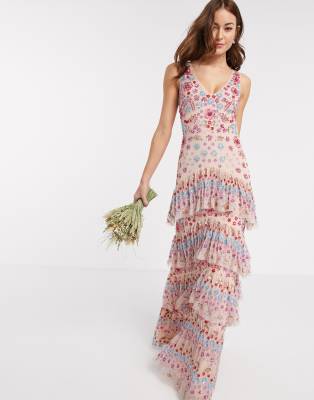 maya petite embellished short sleeve ruffle hem maxi dress