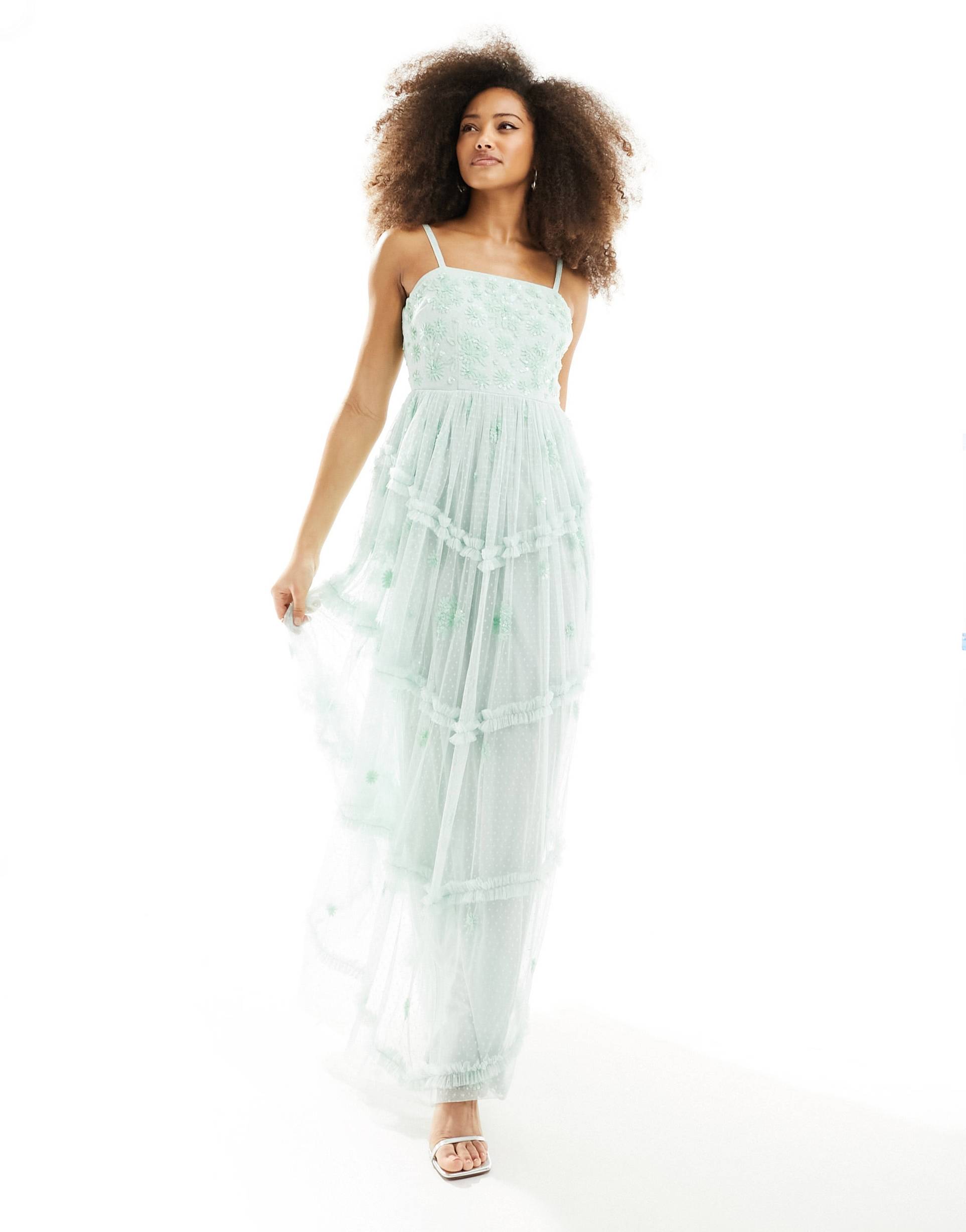 maya premium embellished maxi dress in mint green