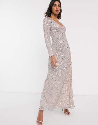 club l fully embellished sequin wrap front maxi dress