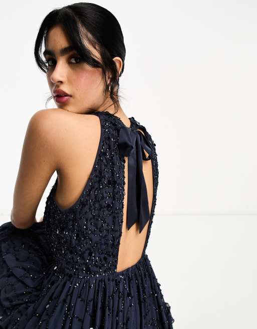 Maya Premium embellished tiered maxi dress with ruffle detail in navy