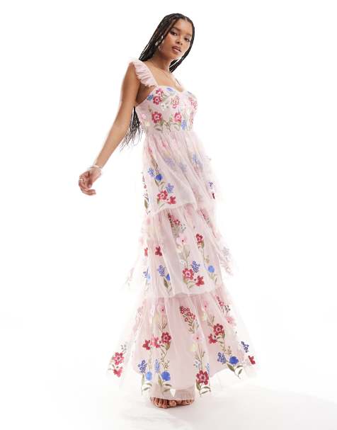Maya premium embroidered maxi dress in blush - view 1