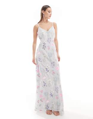 Maya Maya Premium embroidery cami maxi dress in blue floral
