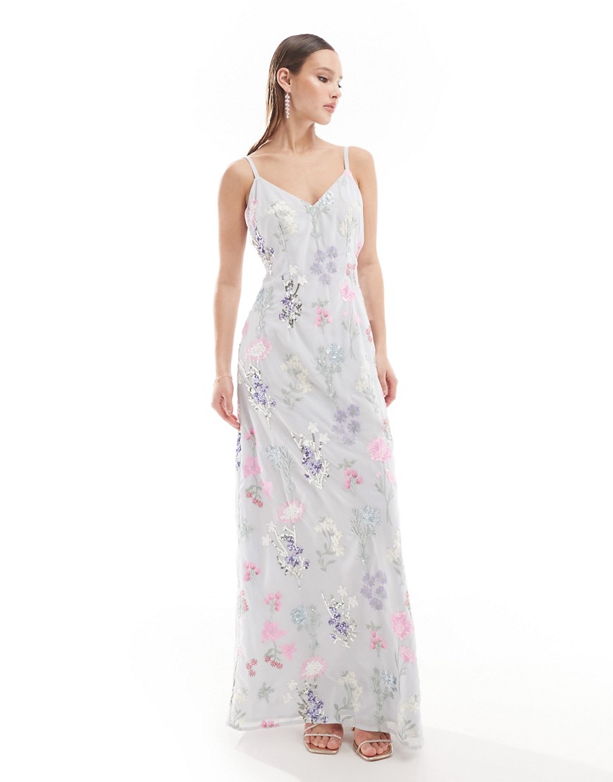 Maya Premium embroidery cami maxi dress in blue floral