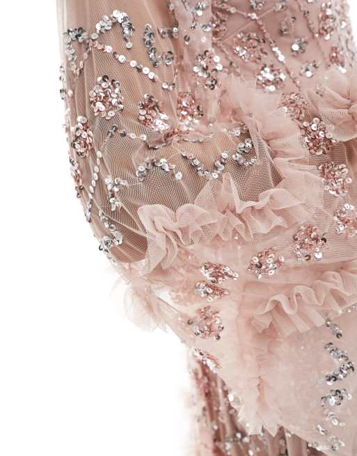 Maya Premium plunge embellished maxi dress with split in pink, 2 of 4