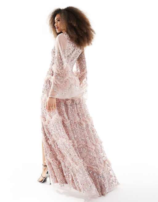 Maya Premium plunge embellished maxi dress with split in pink ASOS