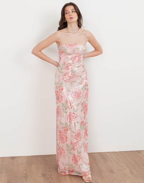 Maya Printed sequin bandeau maxi dress in pink - view 1