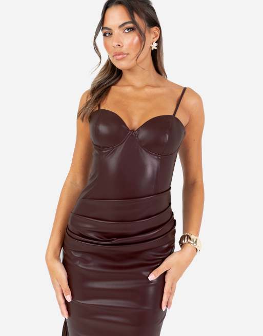 black faux leather midi dress Faux Leather Poplin Corset Midi Dress main image 1