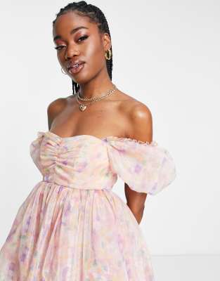 puff sleeve pastel dress