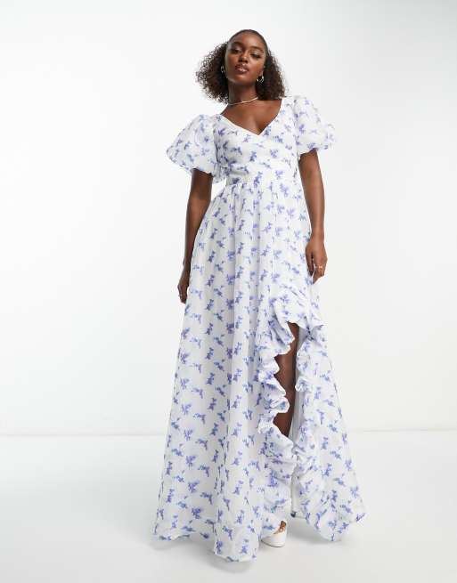 Maya Floral Embellished Navy Maxi Dress with Thigh Split