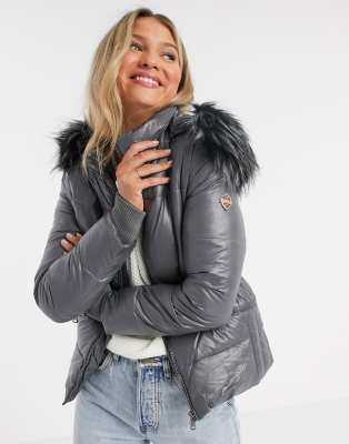 maya faux fur hood bubble coat