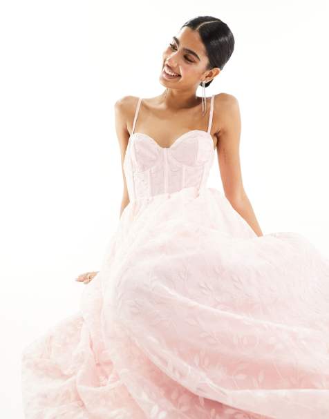 Maya - Robe longue bandeau en organza de qualité supérieure - Pêche - view 1