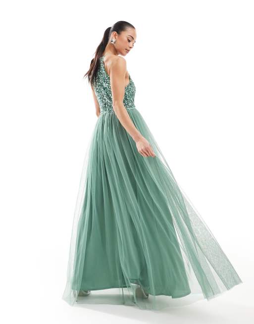 Maya - Robe longue ornementée à encolure américaine - Sauge foncé, 2 de 4