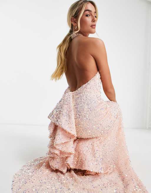 Peach embellished sale dress