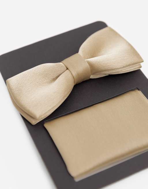 Maya Satin bow tie pocket square set in champagne, 2 of 4