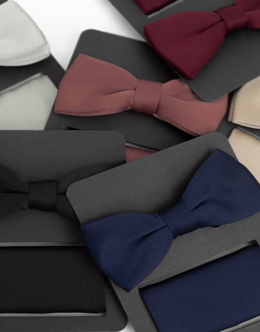 Maya Satin bow tie pocket square set in champagne, 4 of 4
