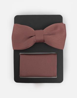 Maya Satin Bow Tie Pocket Square Set In Brown