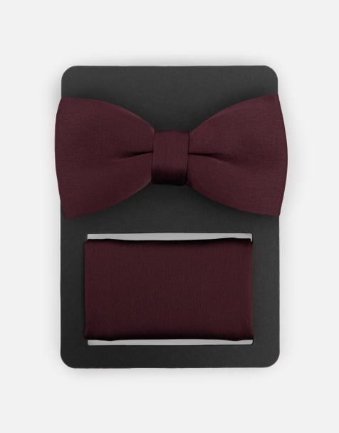 Maya Satin bow tie pocket square set in cranberry - view 1