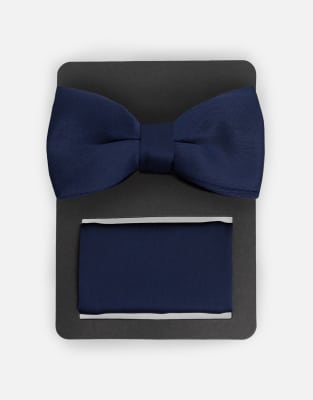 Maya Satin Bow Tie Pocket Square Set In Blue