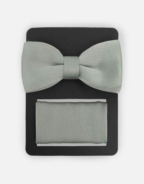Maya Satin bow tie pocket square set in sage - view 1