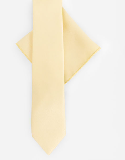 Maya Satin tie pocket square set in butter yellow - view 1