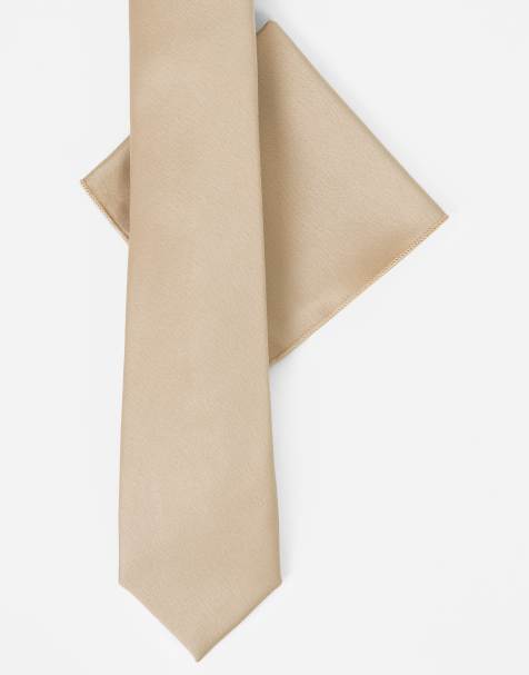 Maya Satin tie pocket square set in champagne - view 1