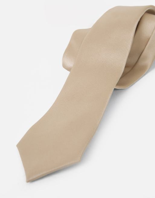 Maya Satin tie pocket square set in champagne, 2 of 3
