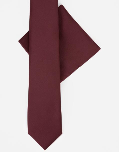Maya Satin tie pocket square set in cranberry - view 1