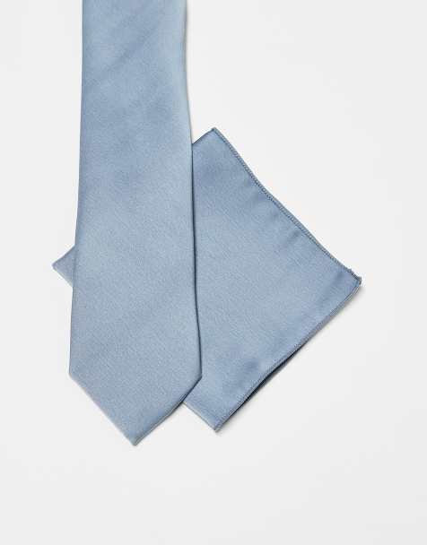 Maya Satin tie pocket square set in dusty blue - view 1