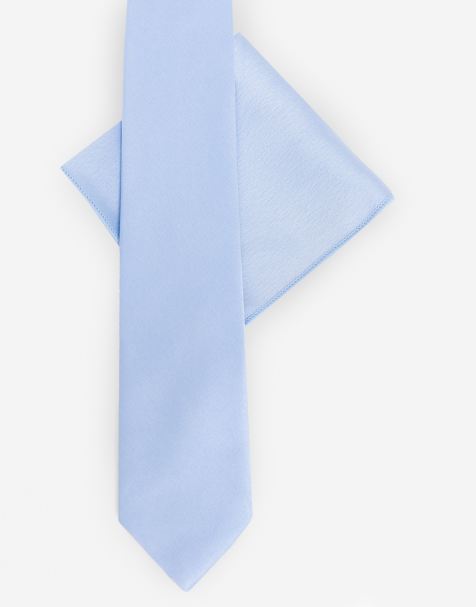 Maya Satin tie pocket square set in light blue - view 1
